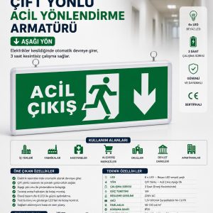 SG024 Çift Yönlü Acil Yönlendirme Armatürü (Aşağı Yön)