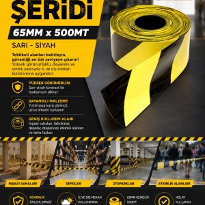 UYARI ŞERİDİ, 65MM x 500MT, SARI-SİYAH